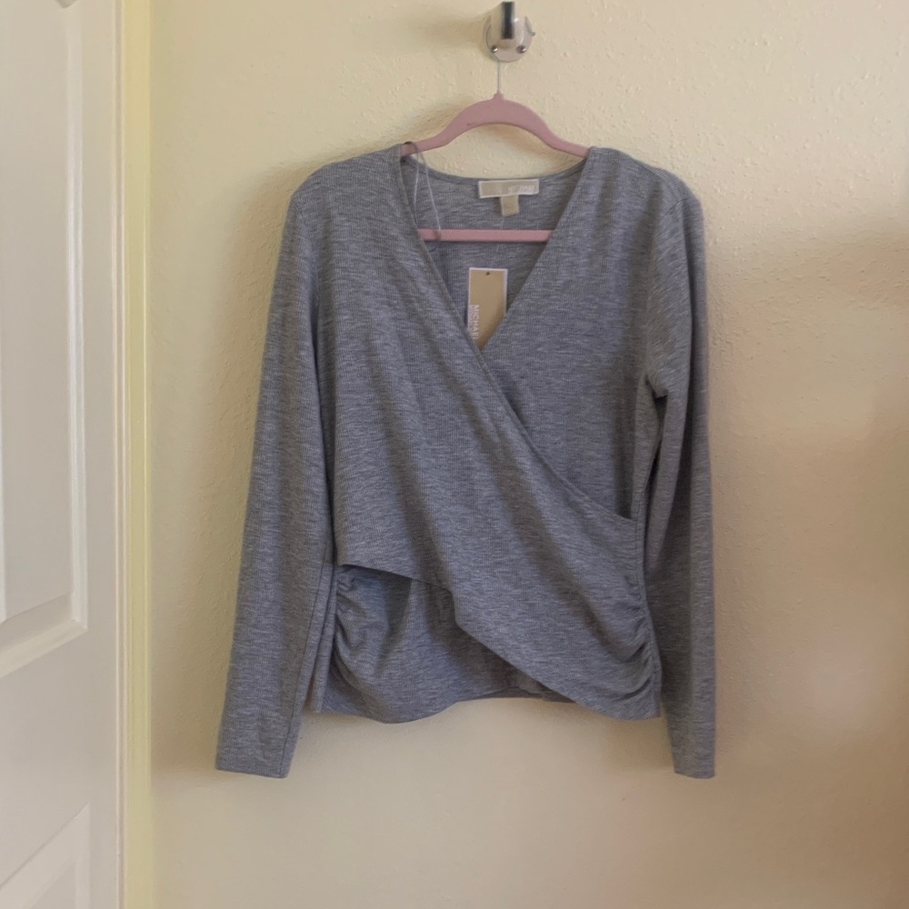 NWT Michael Kors Heather Gray Wrap Blouse